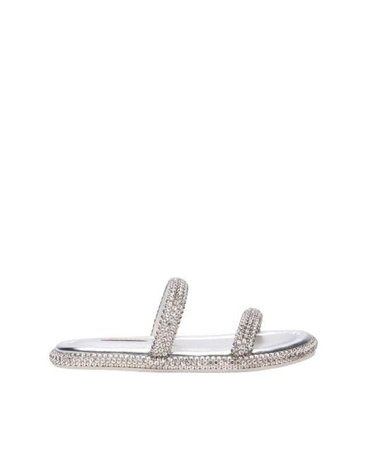 Casadei White Sirio Strass Flat Sandal