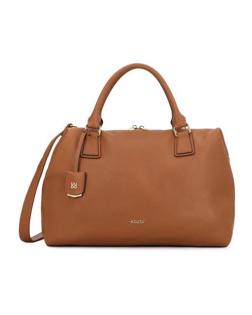 Kazar Grote Lichtbruine Handtas Met Twee Handvatten En Een Band in het Brown