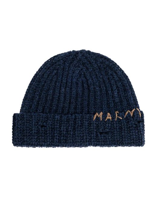 Marni Accessoires ,Blauw ,Wol Pet Met Logo in het Blue voor heren