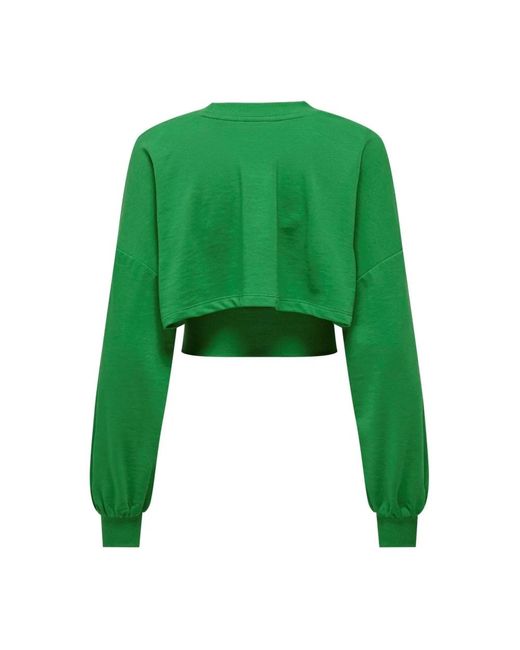 ONLY Hoodies & Sweatvesten ,Groen ,Katoen Crop Sweatshirt Met Ronde Hals in het Green