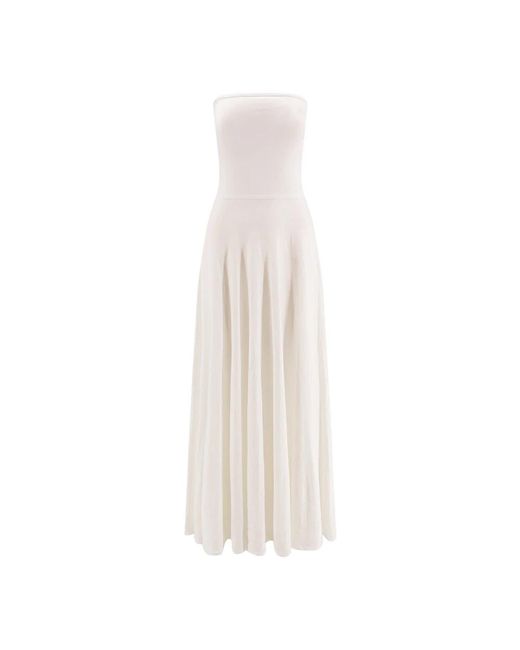 Alaïa White Weiße Ausgestelltes Leinenkleid