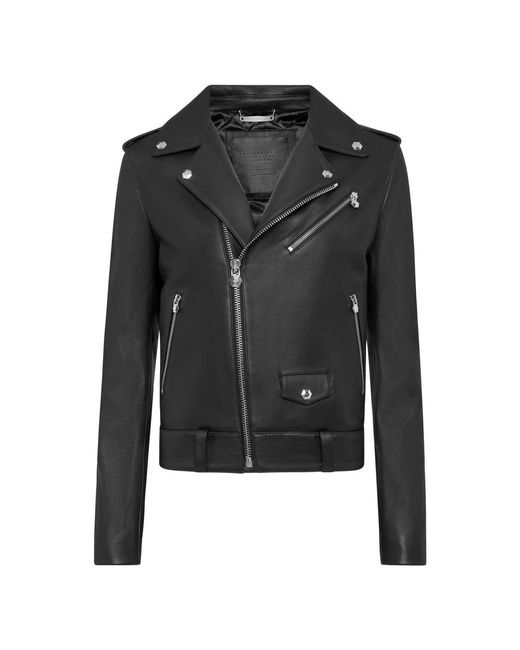 Philipp Plein Biker Leren Jas in het Black