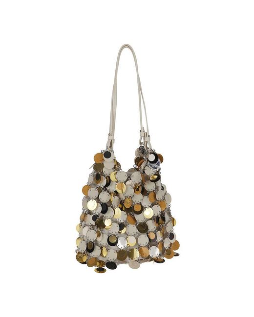 Borsa a mano con stampa leopardata di Rabanne in Metallic