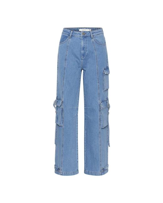 Gestuz Jeans ,Blauw ,Katoen Mid Washed Cargo Broek in het Blue