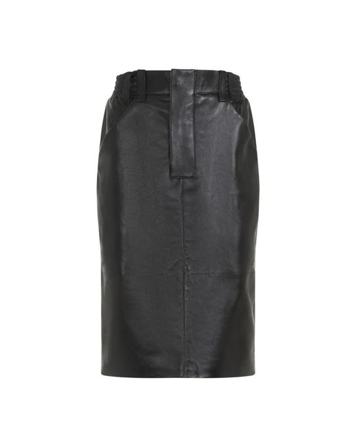 Saint Laurent Rokken ,Zwart ,Leer Zwarte Midi-Rok Van Lamsleer in het Gray