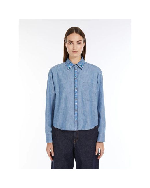 Weekend by Maxmara Blue Chambray baumwollhemd