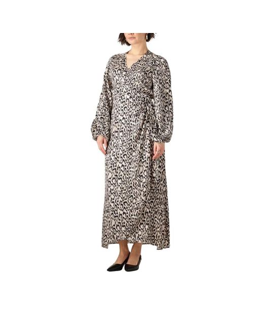 Jansen Amsterdam Kleedjes ,Veelkleurig Animal Print Wrap Maxi Jurk in het Brown