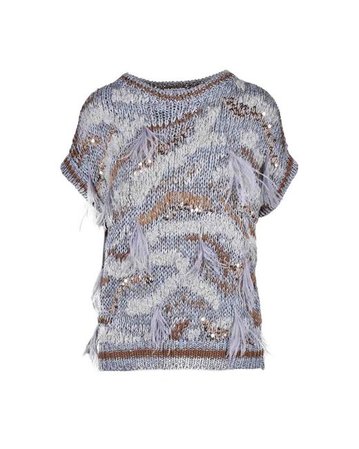 Round-Neck Knitwear Brunello Cucinelli de color Gray