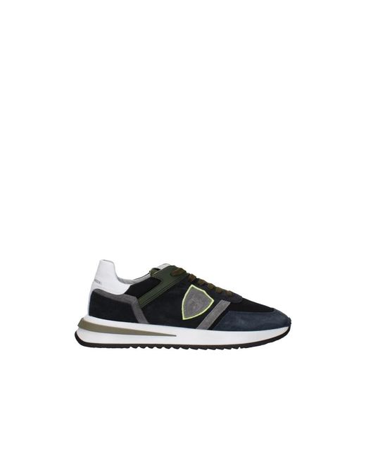 Philippe Model Blauwe Leren Suède Casual Sneakers Met Logo's in het Black voor heren