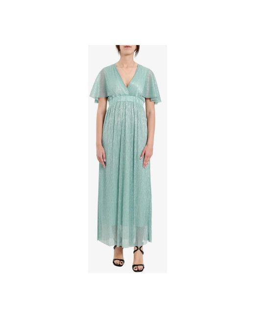 Kaos Kleedjes ,Blauw ,Lurex V-Hals Jurk Met Korte Mouwen in het Green
