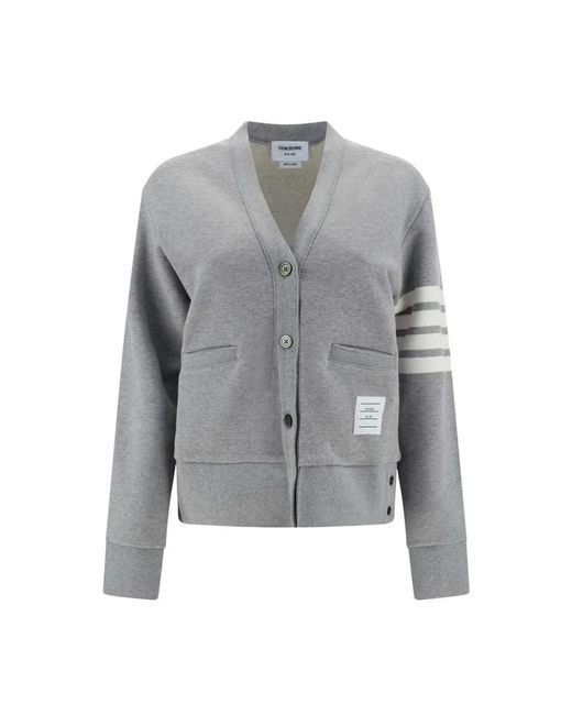 Cardigan in cotone a righe con chiusura a bottoni di Thom Browne in Gray