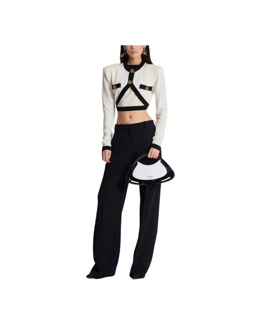 Balmain Truien & Vesten ,Wol Gebreide Trui Met Nep-Vest Ontwerp in het White