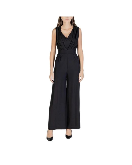 Rinascimento Black Schwarzer V-Ausschnitt Jumpsuit Mit Taschen