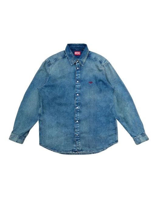 DIESEL Blaues Denimhemd Mit Roter Stickerei in Blue für Herren