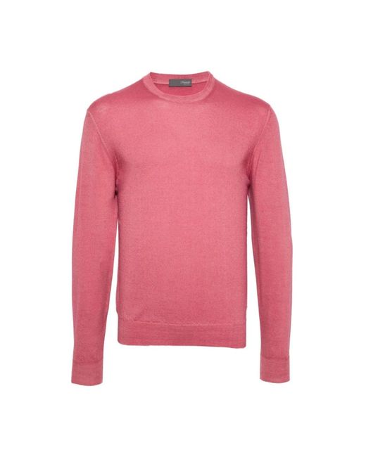 Drumohr Rosa/weißer crew-neck sweater in Pink für Herren