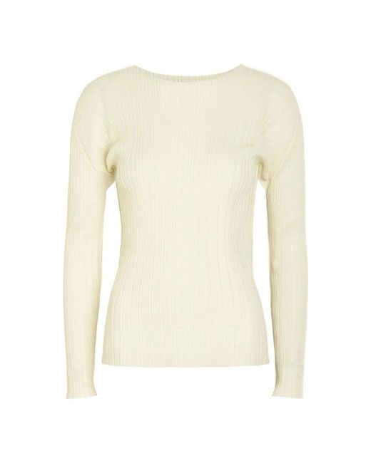 Issey Miyake Tops ,Wit ,Zacht Plooi Longsleeve Top in het Natural voor heren