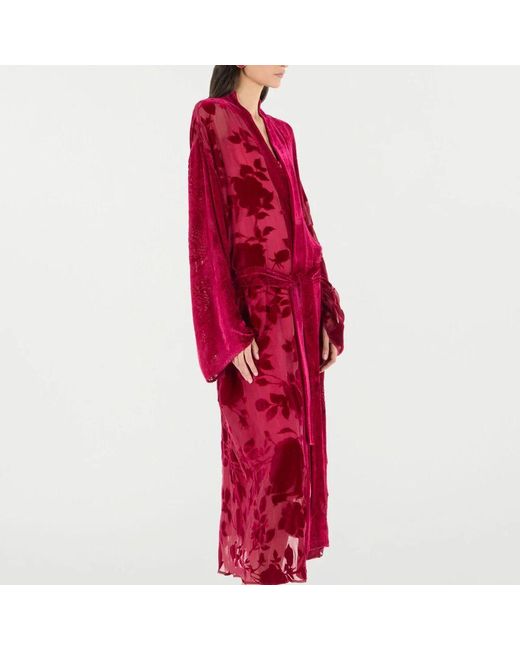 Roberto Cavalli Red Kimono Mit Rosen- Und Pythonmuster