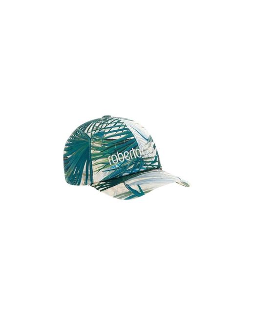Roberto Cavalli Accessoires ,Groen ,Katoen Jungle Print Logo Cap in het Green