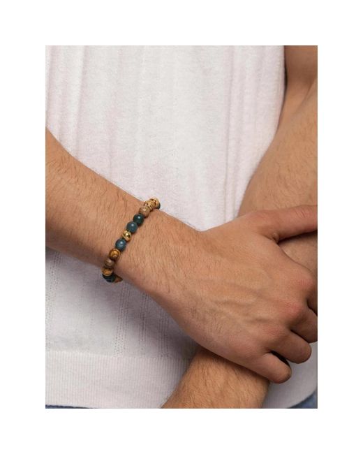 Nialaya Bohemian luxus armband mit jaspis, lavastein, aquatischem achat in Metallic für Herren