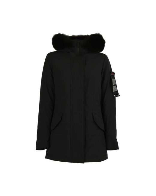 Peuterey Jassen ,Zwart ,Nylon Gerecyclede Dons Parka Met Vos Bont in het Black
