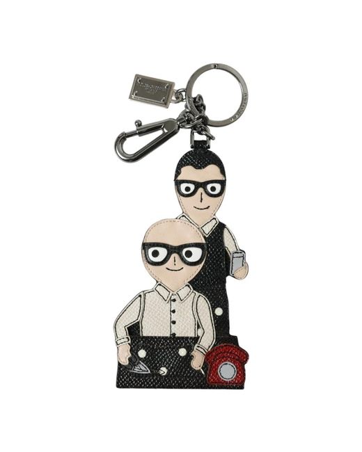 Dolce & Gabbana Black Logo badge leder schlüsselanhänger dgfamily