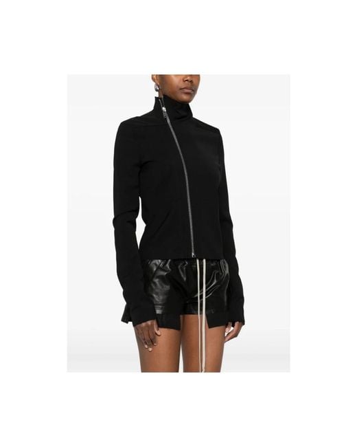 Rick Owens Black Schwarze Asymmetrische Reißverschluss Oberbekleidung