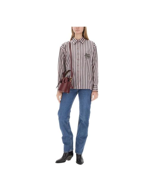 Etro Overhemden ,Roze ,Gestreepte Overhemdblouse Met Knopen En Logo in het Blue