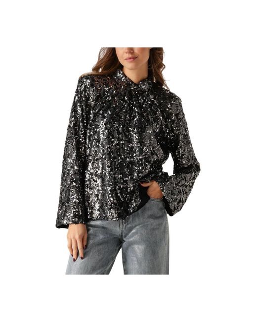 Gestuz Overhemden ,Zwart ,Pailletten Zwarte Pailletten Blouse Voor Vrouwen in het Black