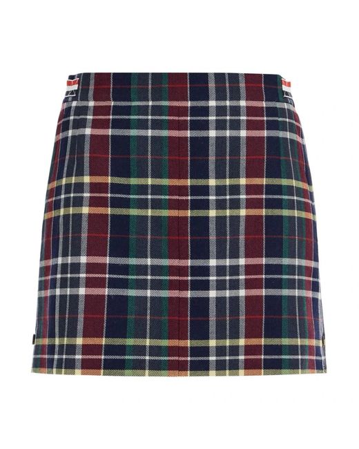 Thom Browne Geruite Wol Mini Rok in het Blue