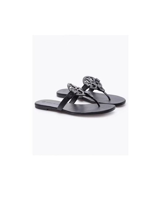 Tory Burch Blue Leder tongs mit dekorativem logo - schwarz, größe 7