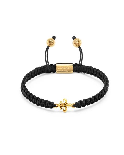 Nialaya 's string bracelet with gold fleur de lis in Black für Herren