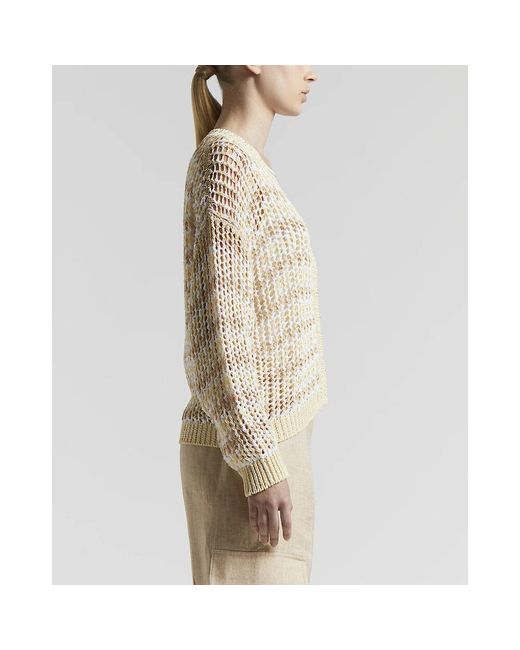Peserico Natural Reine Baumwoll-Cordonnet-Strickjacke Mit Pailletten