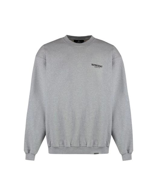 Represent Hoodies & Sweatvesten ,Grijs ,Katoen Melange Logo Print Crew Neck Sweater in het Gray voor heren