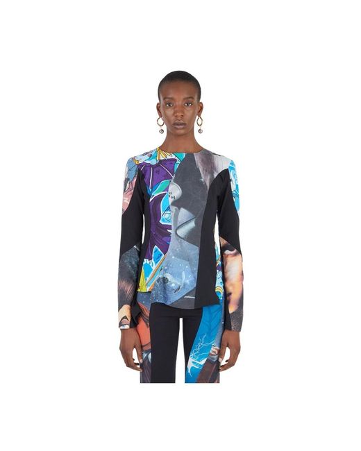 Upcycled space cartoon top di Rave Review in Blue