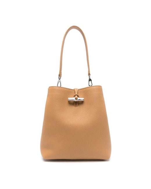 Longchamp Natural Karamell Leder Umhängetasche Mit Toggle-Verschluss