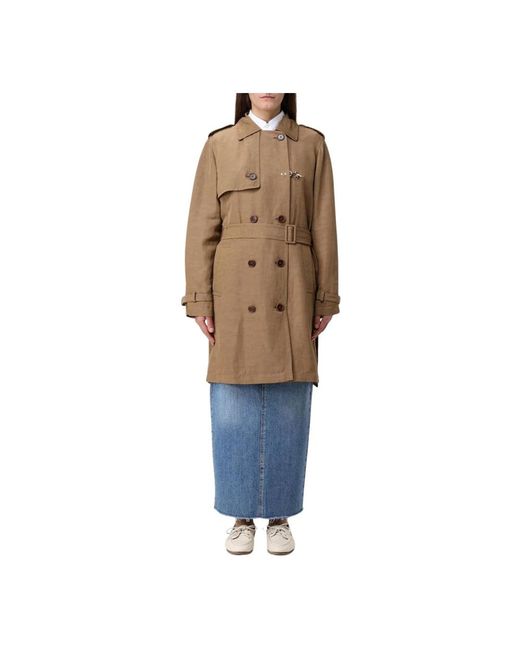 Fay Stijlvolle Linnen Trenchcoat Met Riem in het Natural