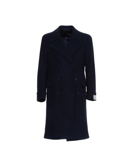 Caruso Blue Double-Breasted Coats for men