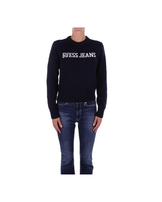 Guess Blauwe Logo Front Sweater in het Blue