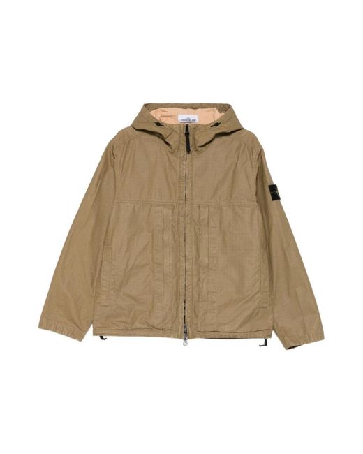 Stone Island Jassen ,Groen ,Giacca Con Cappuccio in het Natural voor heren