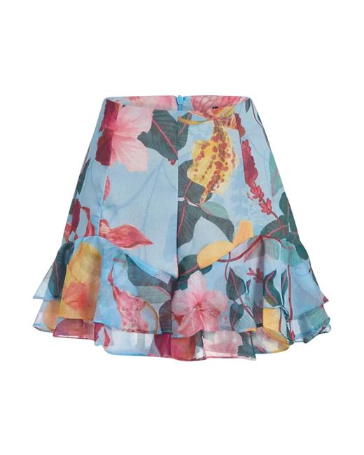 PATBO Blue Blumige Rüschen High-Waisted Shorts