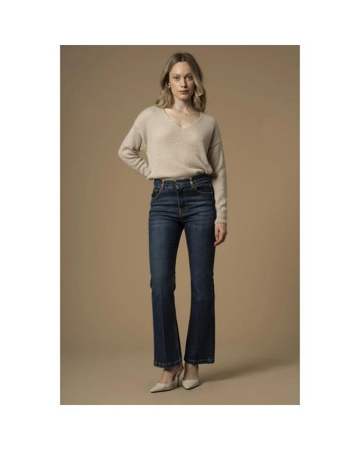 Kocca Jeans ,Blauw ,Denim Jeweled Denim Broek, Slim Fit, Flared in het Blue