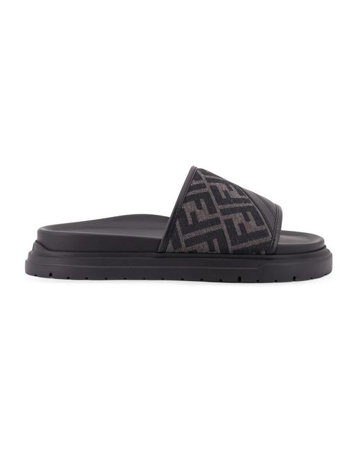 Fendi Schoenen ,Zwart ,Katoen Diagonal Slides in het Black voor heren