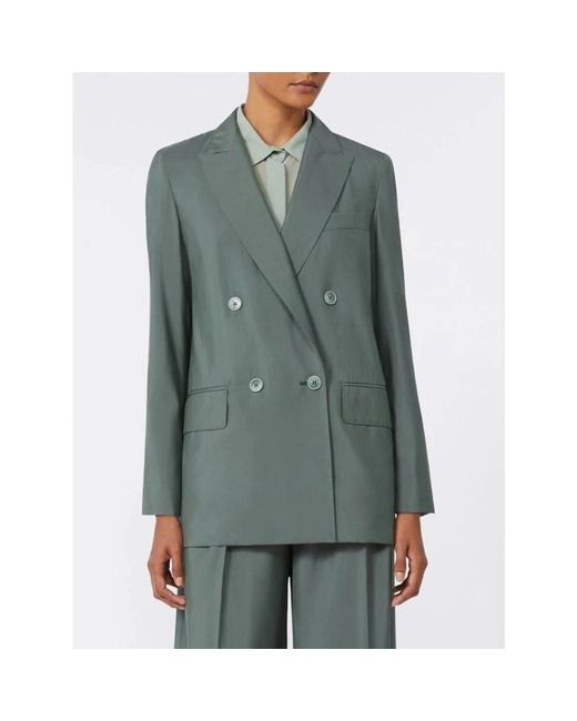 Max Mara Jassen ,Groen ,Wol Double-Breasted Blazer Van Wol En Zijde in het Green
