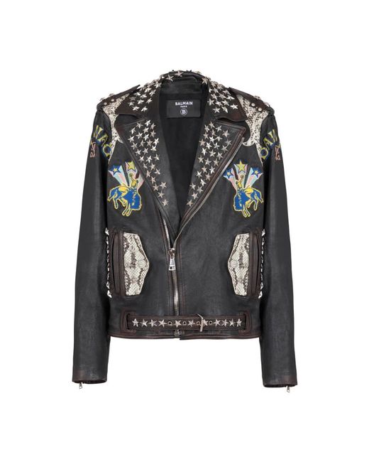 Balmain Jassen ,Zwart ,Leer Western Biker Jacket in het Black voor heren