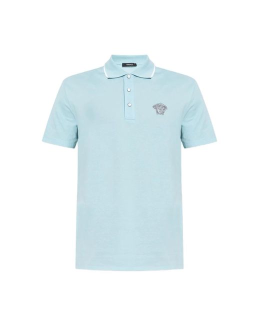 Versace Tops ,Blauw ,Katoen Geborduurde Medusa Hoofd Lichtblauw Shirt in het Blue voor heren