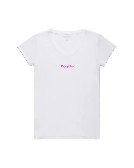 T-shirt con scollo a v e logo stampato di Refrigiwear in White