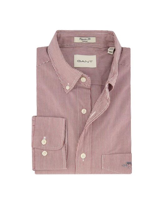 Gant Gestreept Rood Wit Overhemd Met Borstzak in het Purple voor heren