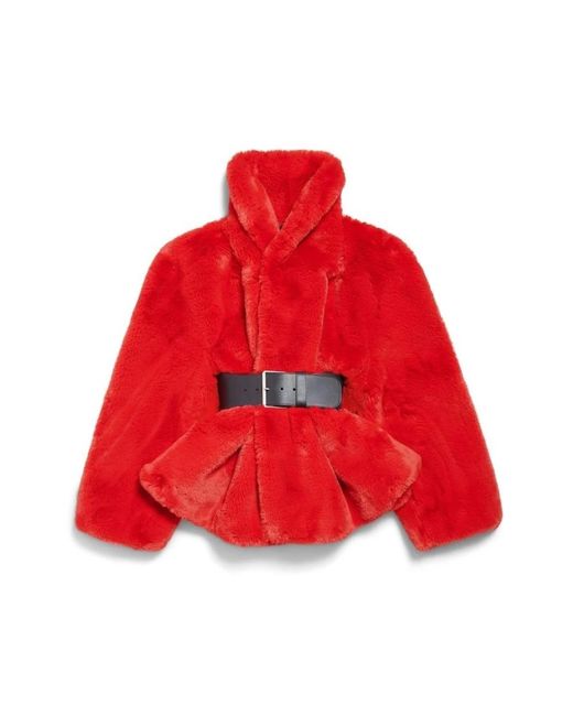 Balenciaga Red Faux Fur & Shearling Jackets