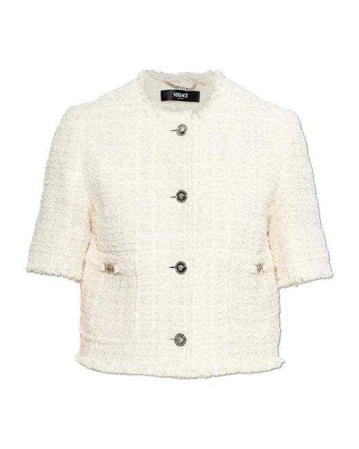 Versace Jassen ,Tweed Tweed Cardigan Met Korte Mouwen in het White
