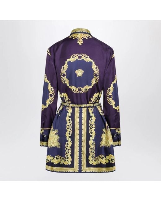 Versace Blue Baroque Print Silk Mini Dress